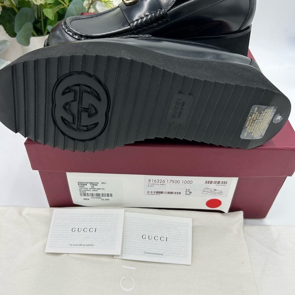 Women's Gucci double G platform, leather loafers size 39 made in Italy - Picture 6 of 10